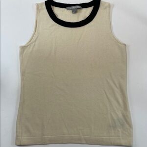 Ellen Tracy 100% Cashmere Sleeveless Sweater Tank Cream Black Trim Women Sz M